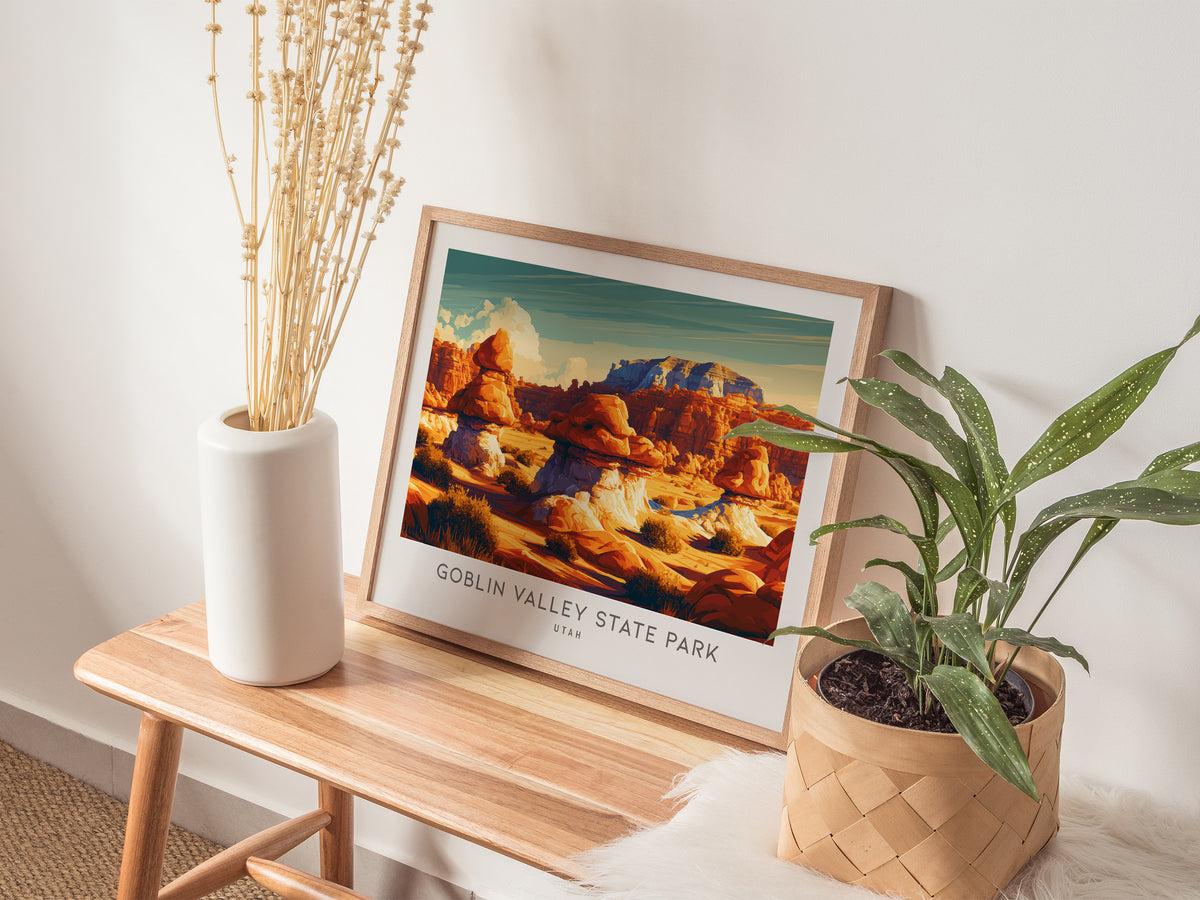 Goblin Valley State Park Landscape Matte Border Poster | Utah Travel Gift Wall Art — 20x16 in