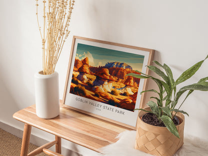 Goblin Valley State Park Landscape Matte Border Poster | Utah Travel Gift Wall Art — 20x16 in