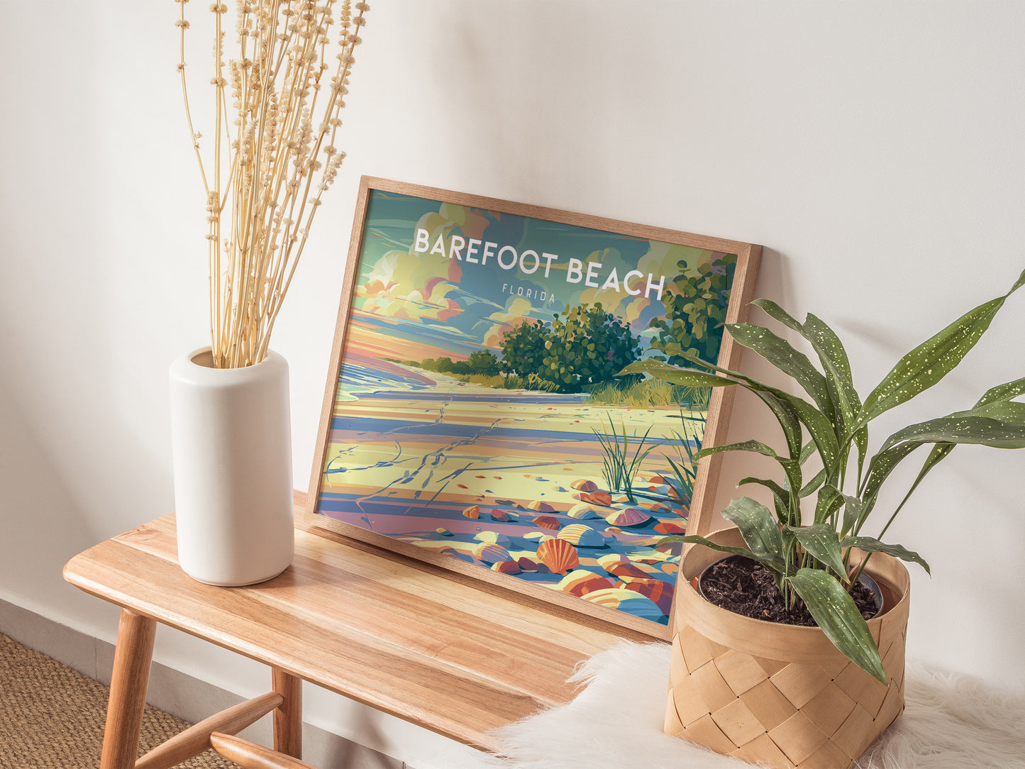 Barefoot Beach, Florida Poster | Tropical Shoreline Landscape Coastal Decor Wall Art — 20x16 in