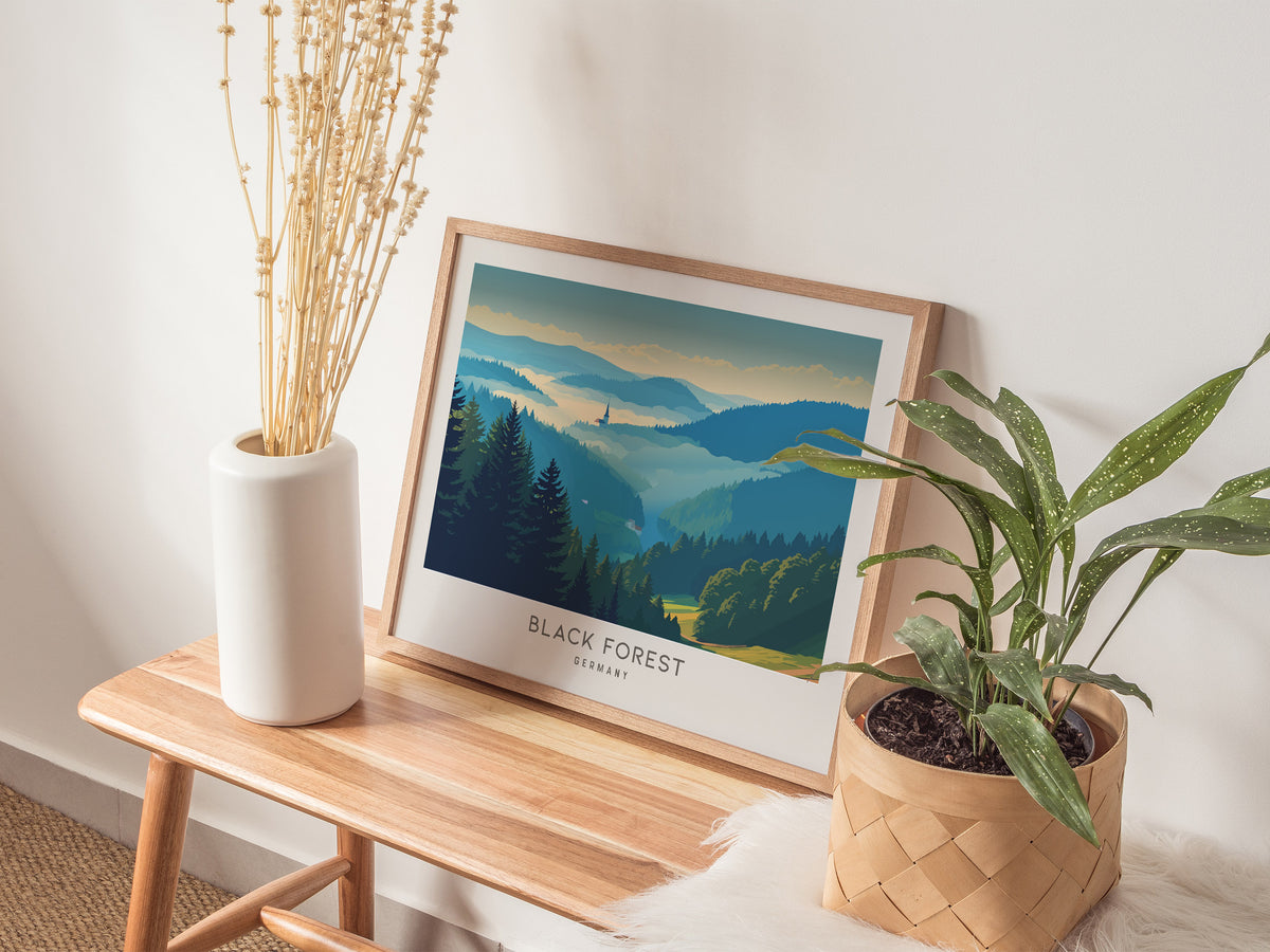 Black Forest Landscape Matte Border Poster | Germany Framed or Unframed Travel Gift — 20x16 in