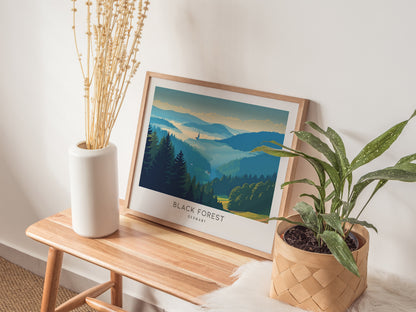 Black Forest Landscape Matte Border Poster | Germany Framed or Unframed Travel Gift — 20x16 in
