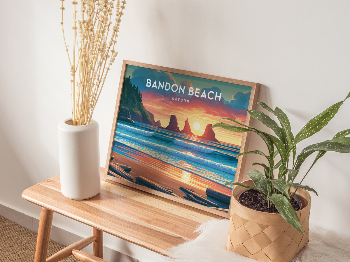 Bandon Beach Landscape Poster | Oregon Vacation Wall Art — 20x16 in