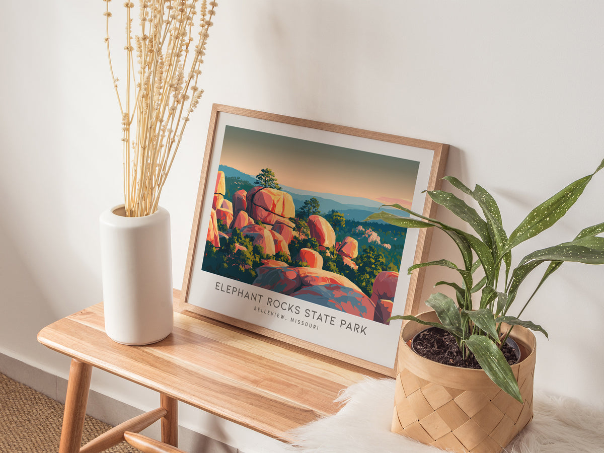 Elephant Rocks State Park Landscape Matte Border Poster | Belleview, Missouri Vacation Wall Art — 20x16 in