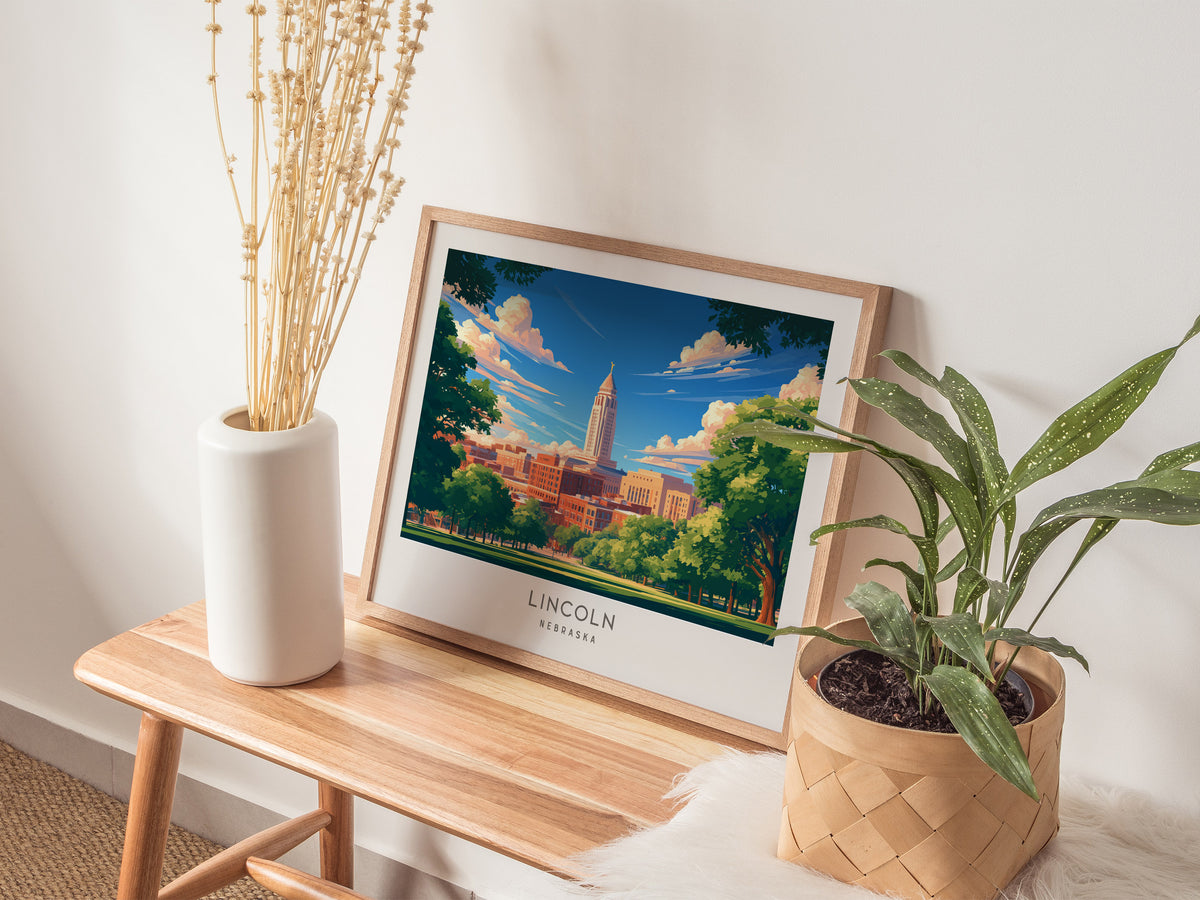 Lincoln Landscape Matte Border Poster | Nebraska Travel Wall Art — 20x16 in