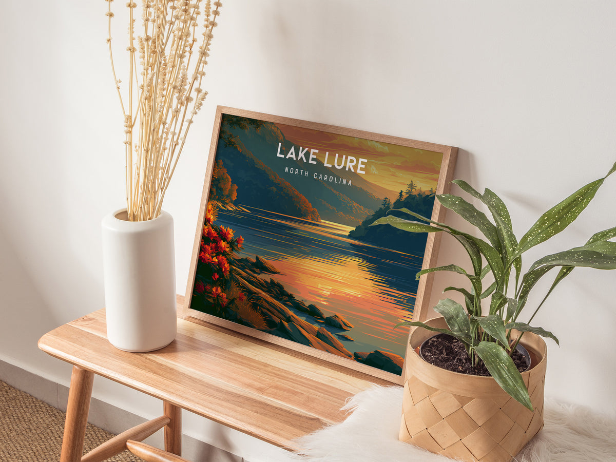 Lake Lure, North Carolina Landscape Poster | Blue Ridge Travel Gift Wall Art — 20x16 in