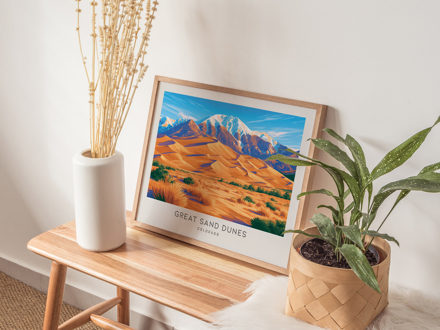 Great Sand Dunes Landscape Matte Border Poster | Colorado Travel Wall Art — 20x16 in