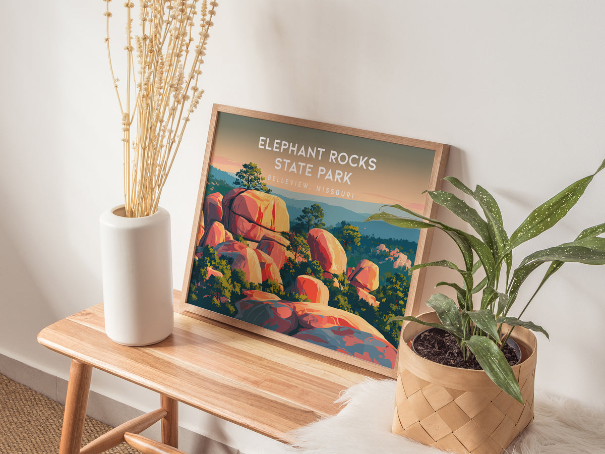 Elephant Rocks State Park Landscape Poster | Belleview, Missouri Framed or Unframed Travel Gift — 20x16 in