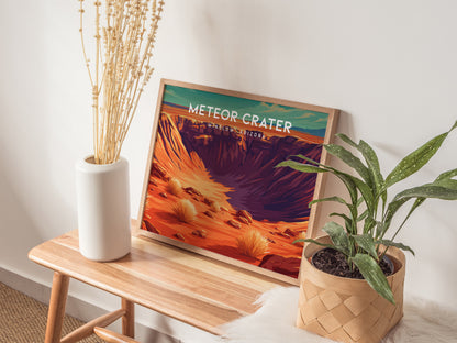Meteor Crater Landscape Poster | Winslow, Arizona Framed or Unframed Vacation Wall Art — 20x16 in