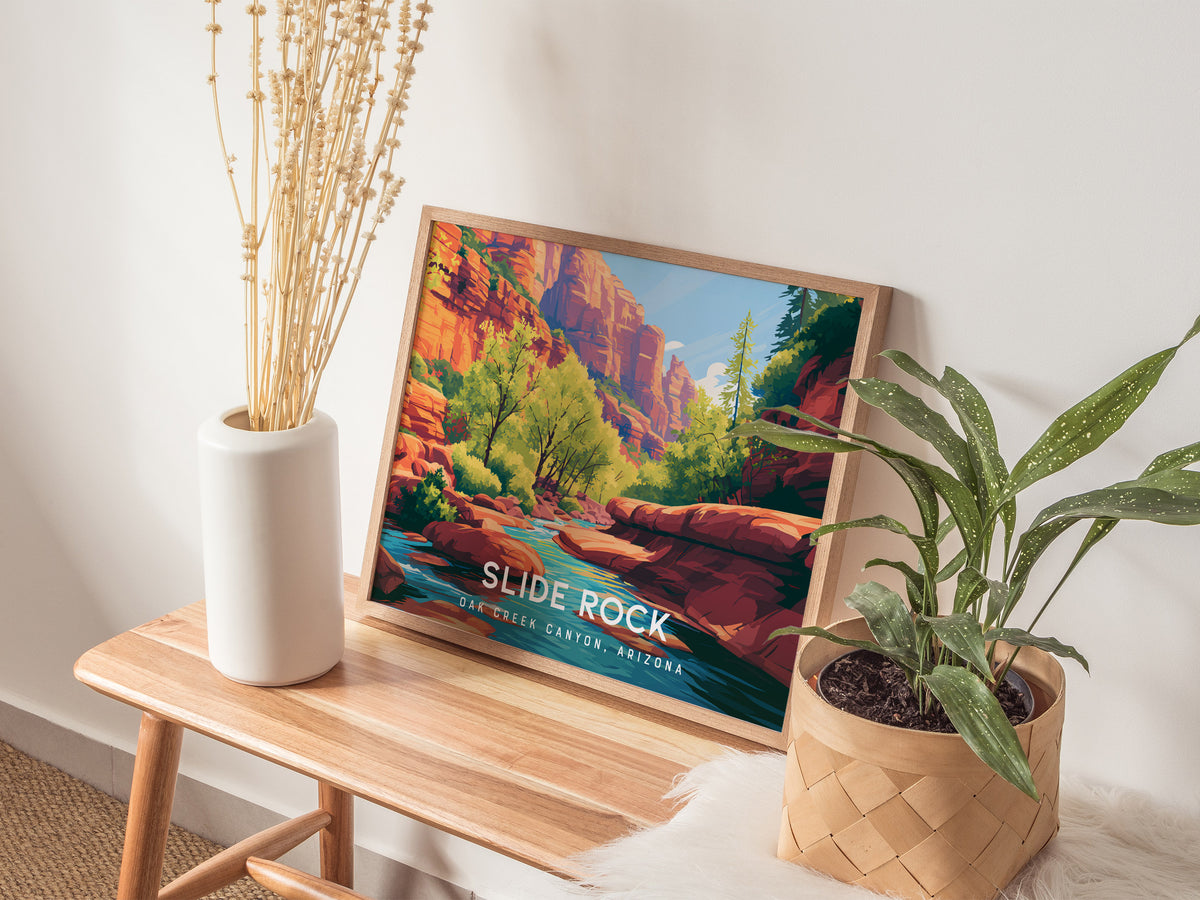 Slide Rock, Oak Creek Canyon, Arizona Landscape Poster | Desert Swimming Hole Destination Print Wall Art — 20x16 in