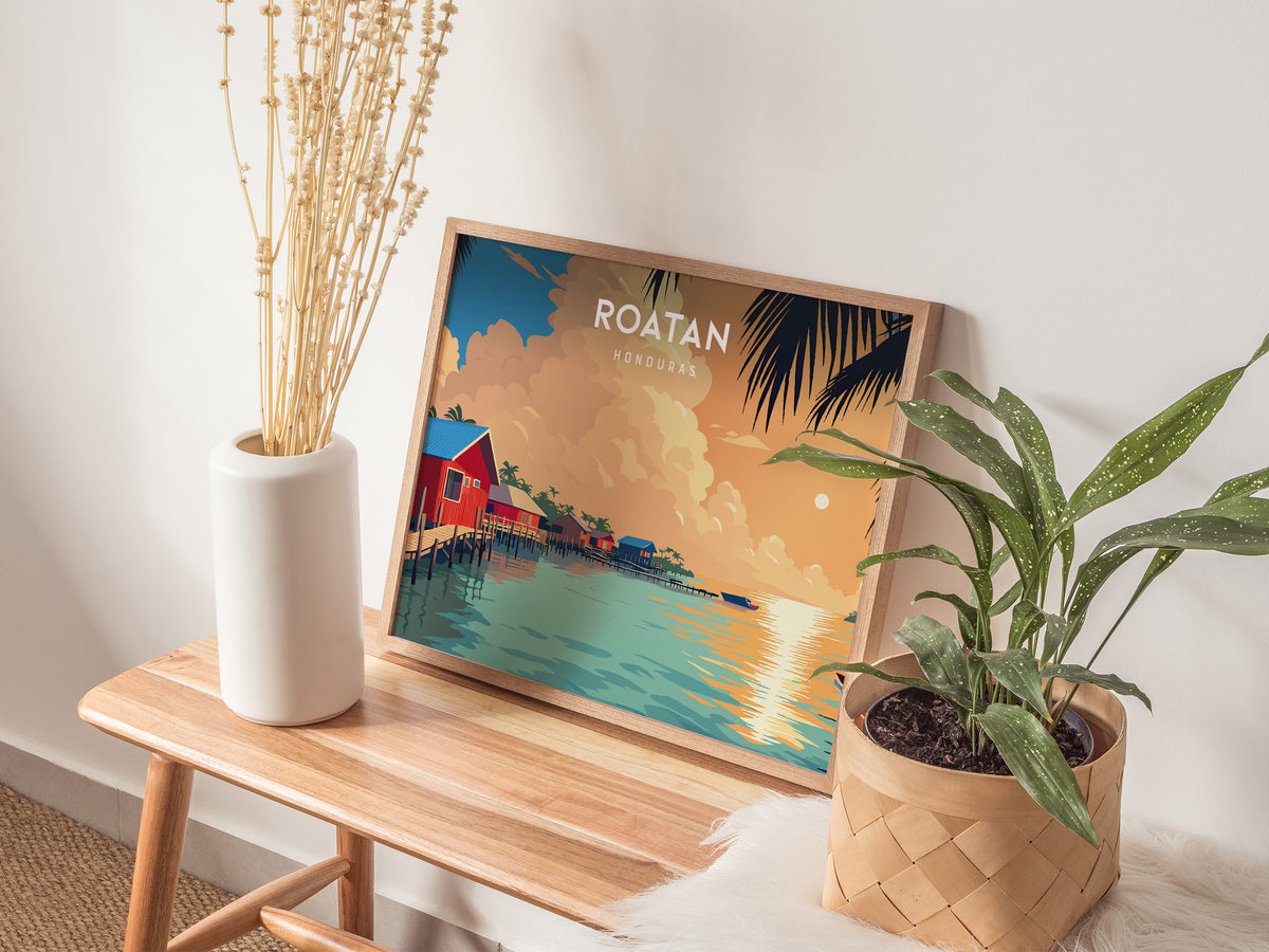 Roatan Landscape Poster | Honduras Destination Print Framed or Unframed Wall Art — 20x16 in