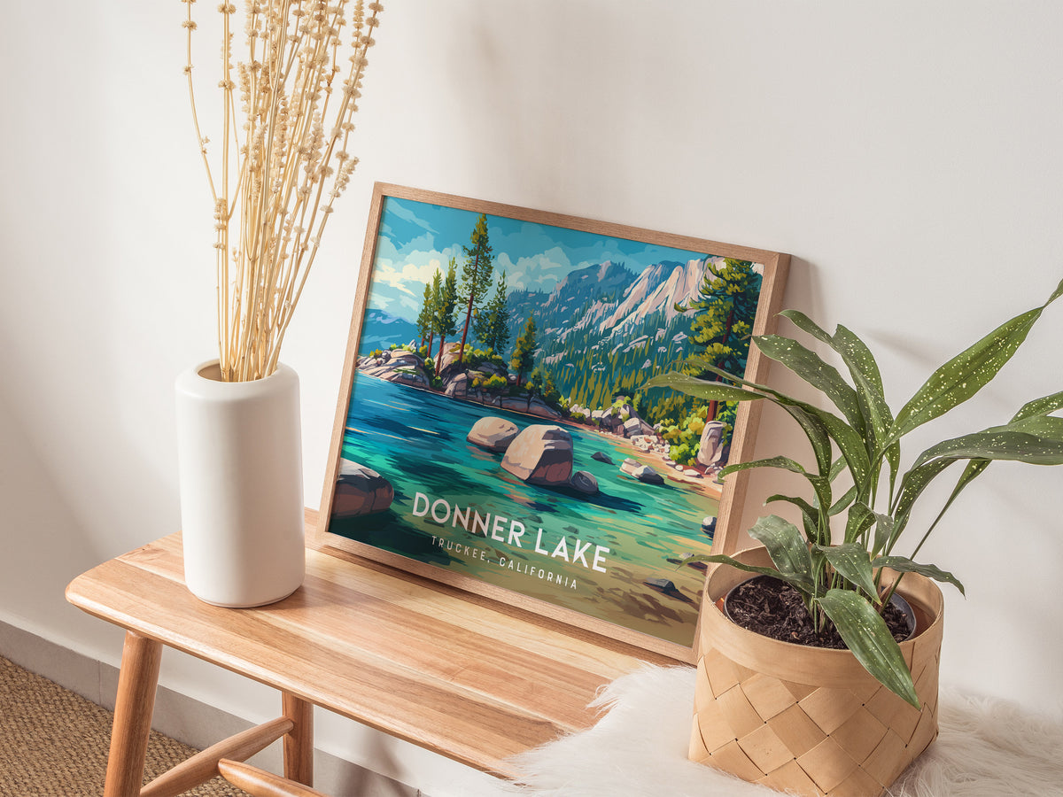 Donner Lake Landscape Poster | Truckee, California Vacation Wall Art — 20x16 in