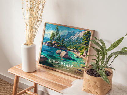 Donner Lake Landscape Poster | Truckee, California Vacation Wall Art — 20x16 in