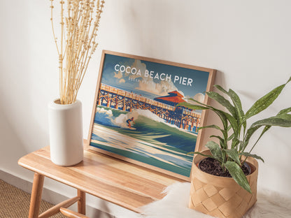 Cocoa Beach Pier Landscape Poster | Cocoa Beach, Florida Travel Wall Art — 20x16 in