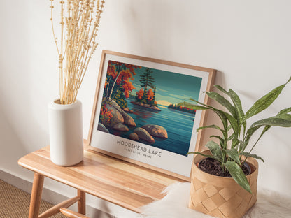 Moosehead Lake Landscape Matte Border Poster | Greenville, Maine Vacation Wall Art — 20x16 in