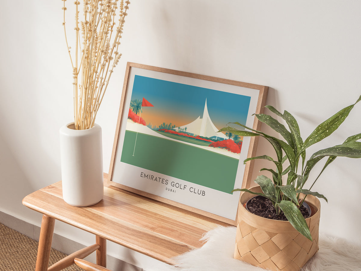 Emirates Golf Club Landscape Matte Border Poster | Dubai Golf Wall Art & Framed or Unframed — 20x16 in