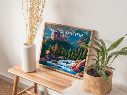 Neuschwanstein, Germany Landscape Poster | Alpine Castle Vacation Wall Art — 20x16 in