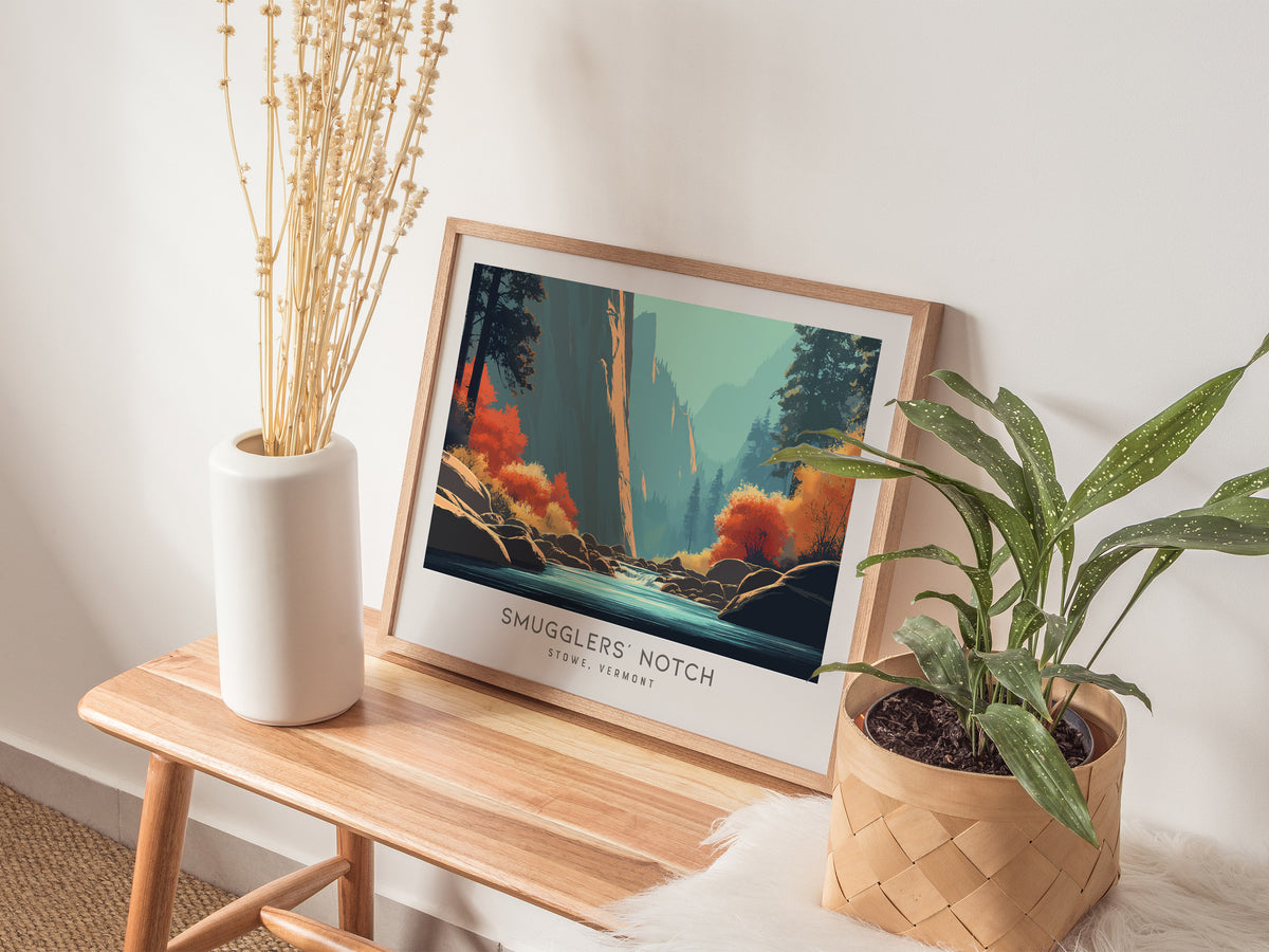 Smugglers' Notch Landscape Matte Border Poster | Stowe, Vermont Vacation Wall Art — 20x16 in