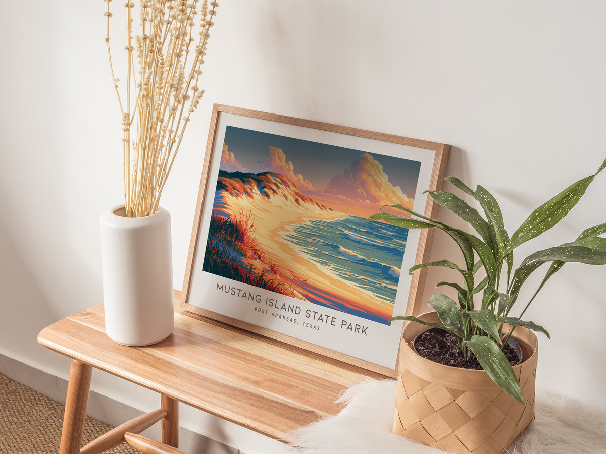 Mustang Island State Park Landscape Matte Border Poster | Port Aransas, Texas Vacation Wall Art — 20x16 in