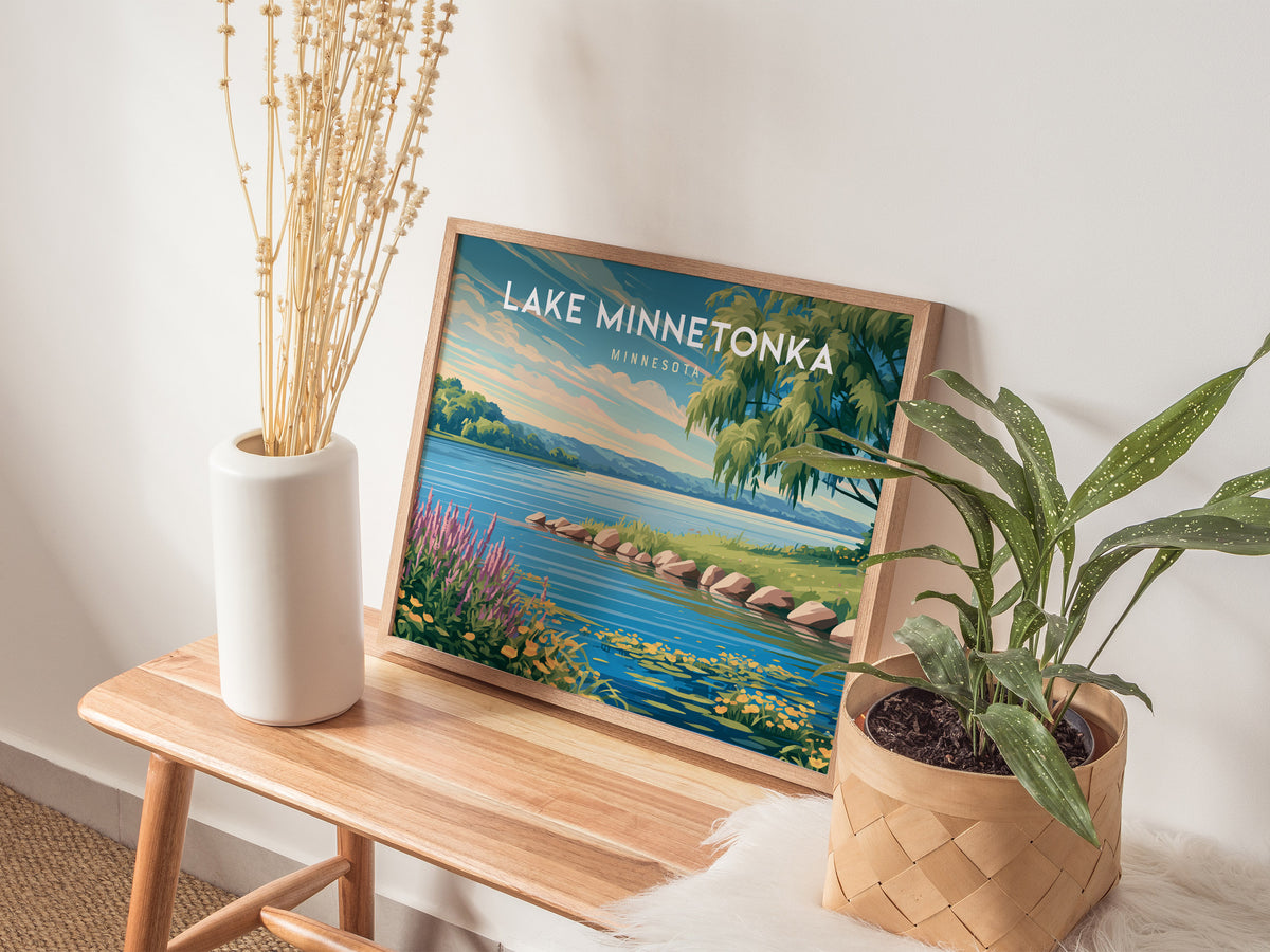 Lake Minnetonka, Minnesota Landscape Poster | Travel Gift Destination Print Wall Art — 20x16 in