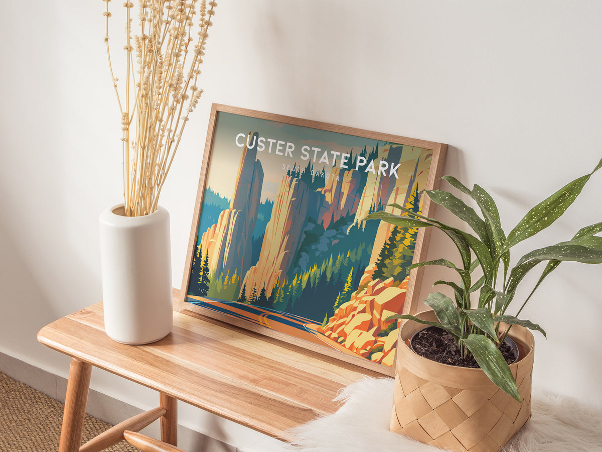 Custer State Park Landscape Poster | South Dakota Needles Highway Travel Wall Art — 20x16 in