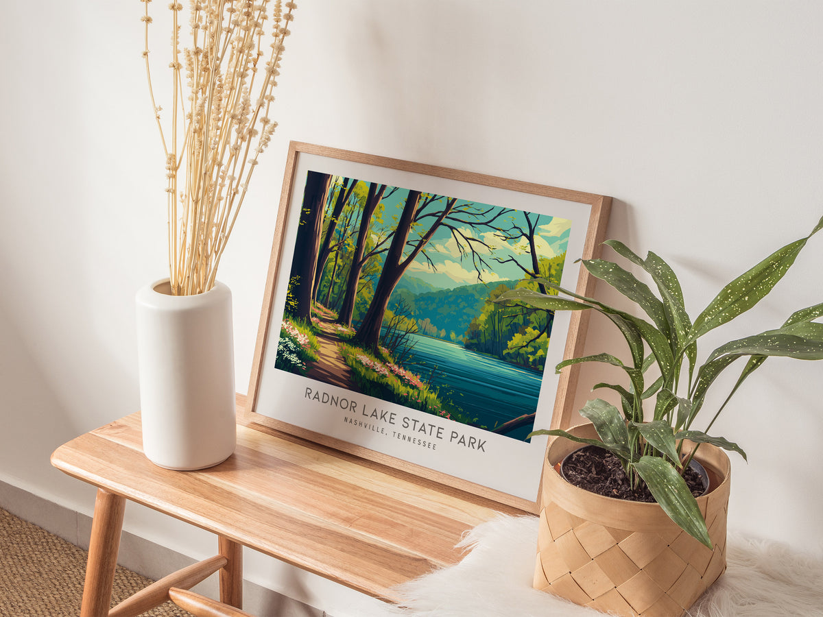 Radnor Lake State Park Landscape Matte Border Poster | Nashville, Tennessee Travel Gift Framed or Unframed — 20x16 in
