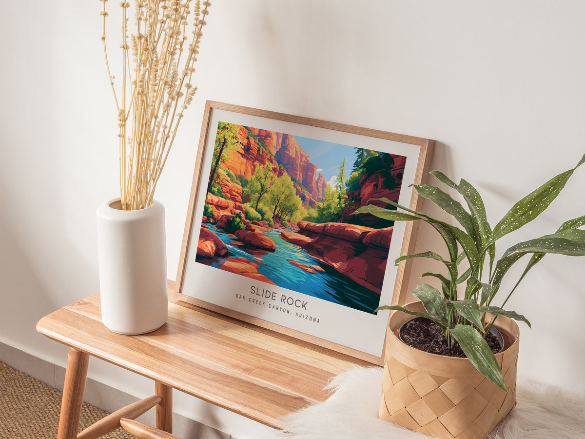 Slide Rock Landscape Matte Border Poster | Oak Creek Canyon, Arizona Travel Wall Art — 20x16 in