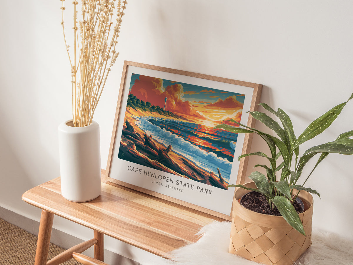 Cape Henlopen State Park Landscape Matte Border Poster | Lewes, Delaware Vacation Wall Art — 20x16 in