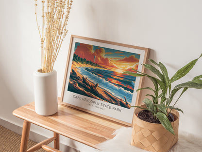 Cape Henlopen State Park Landscape Matte Border Poster | Lewes, Delaware Vacation Wall Art — 20x16 in