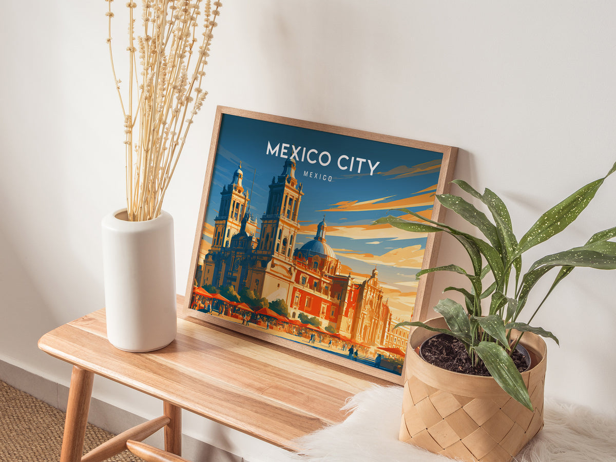 Mexico City Landscape Poster | Mexico Travel Gift Framed or Unframed Wall Art — 20x16 in
