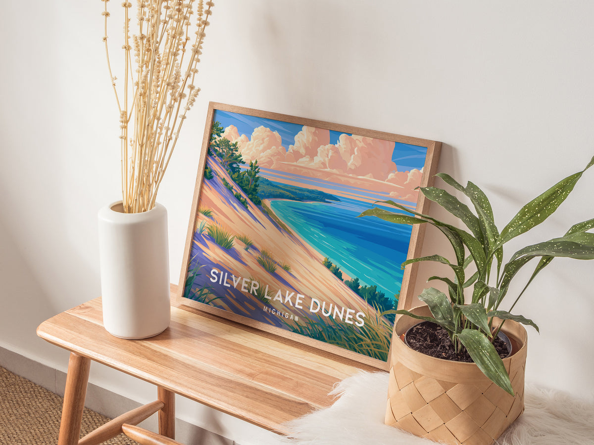 Silver Lake Dunes, Michigan Landscape Poster | Beach House Decor & Scenic Wall Art — 20x16 in
