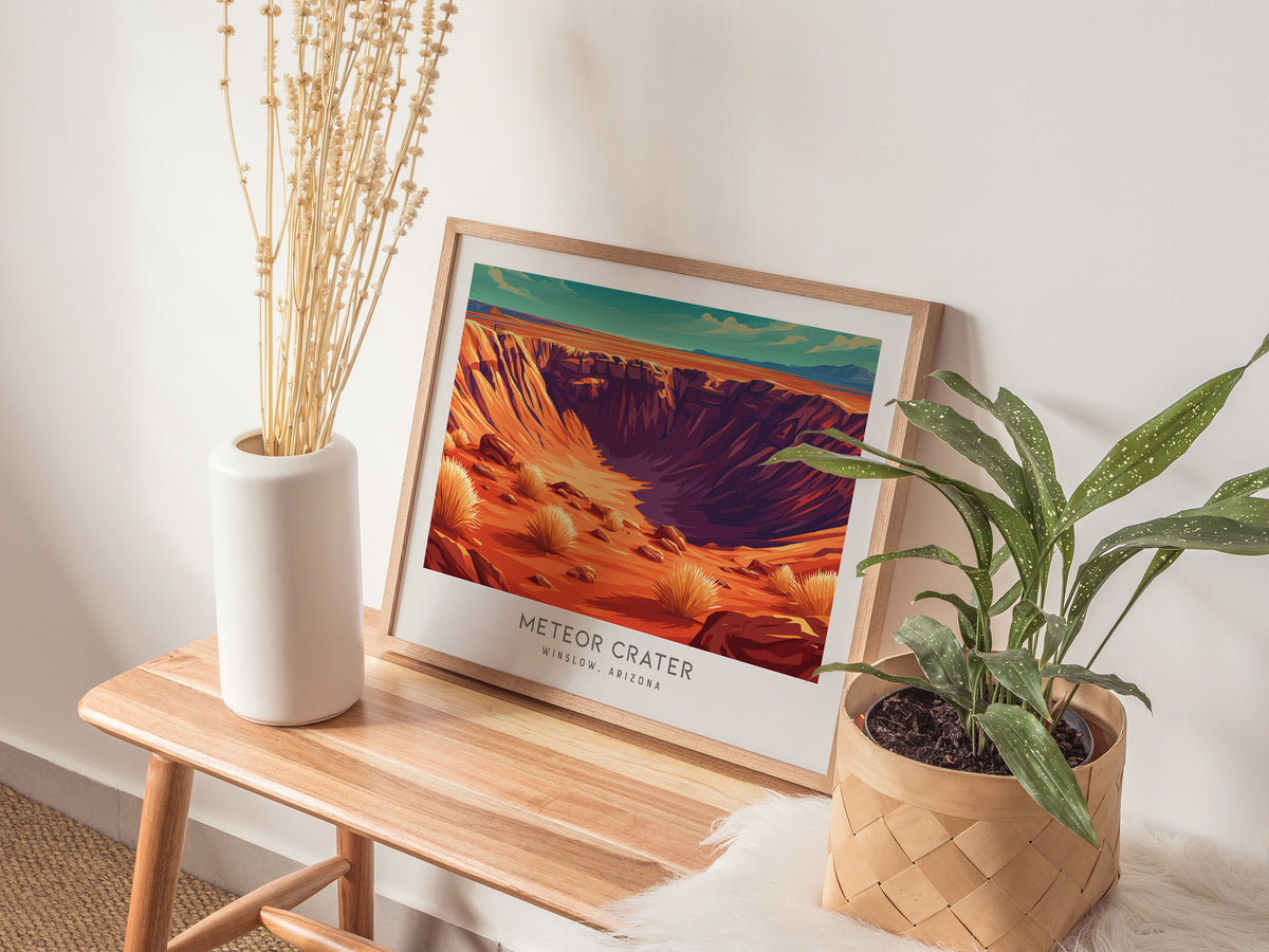 Meteor Crater Landscape Matte Border Poster | Winslow, Arizona Travel Gift — 20x16 in