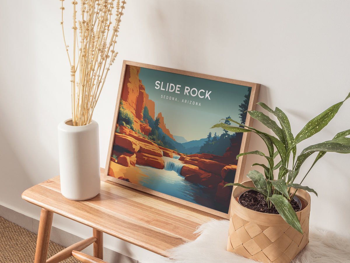 Slide Rock Landscape Poster | Sedona, Arizona Red Canyon Framed or Unframed Wall Art — 20x16 in