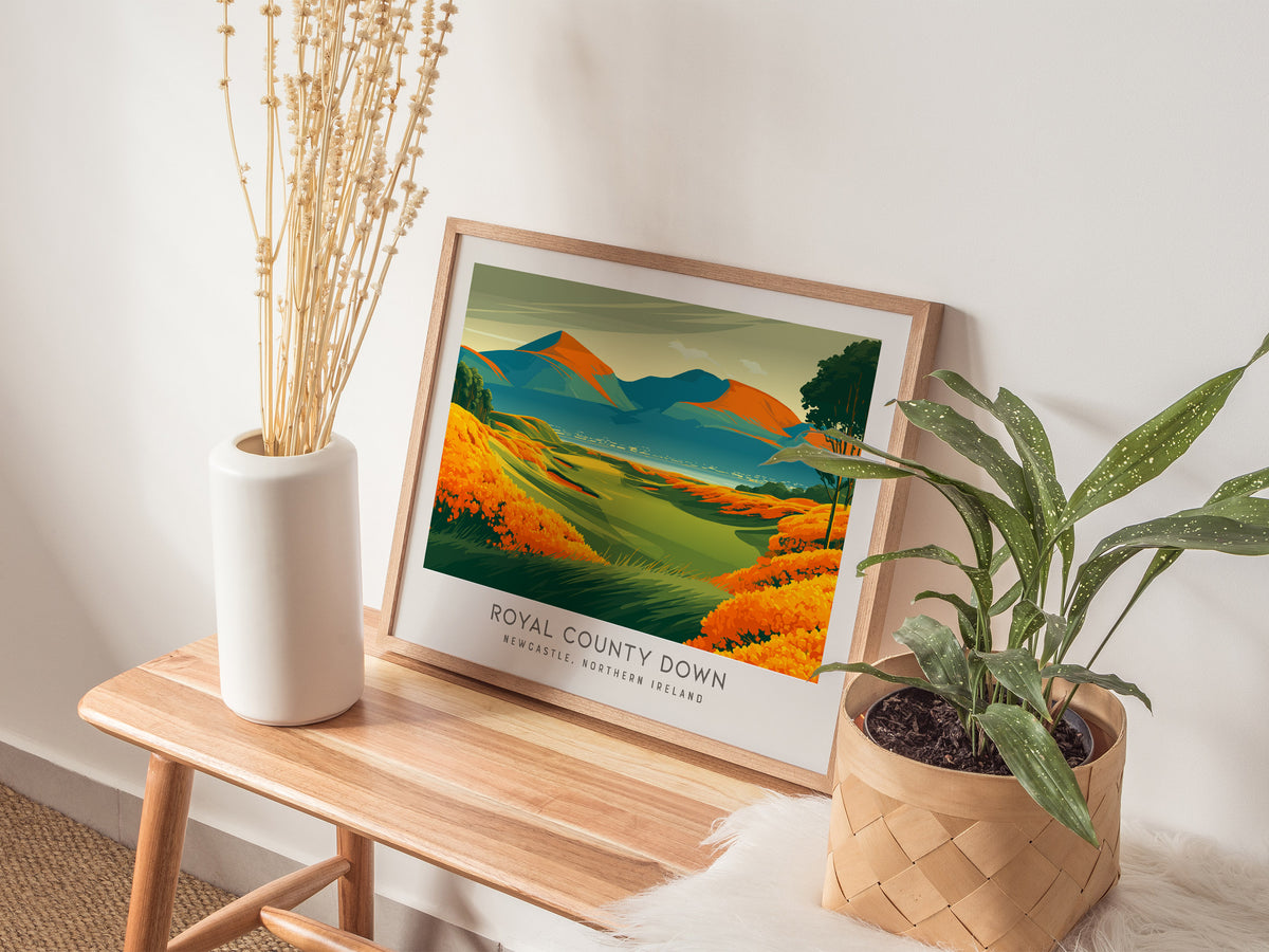 Royal County Down Landscape Matte Border Poster | Newcastle, Northern Ireland Travel Wall Art — 20x16 in
