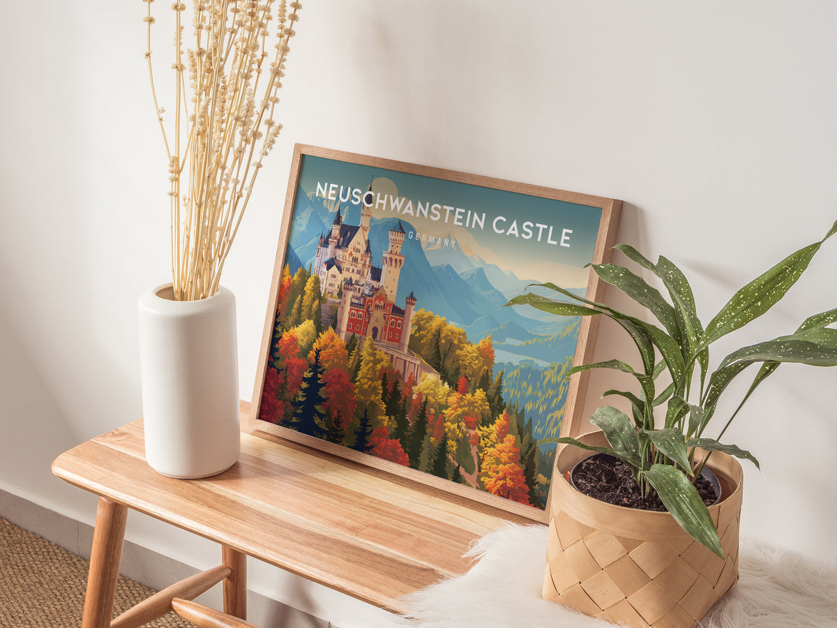 Neuschwanstein Castle Landscape Poster | Germany Travel Gift Alpine Wall Art — 20x16 in
