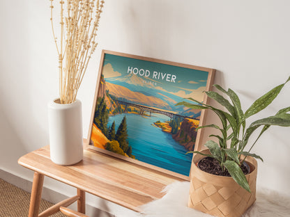 Hood River, Oregon Landscape Poster | Columbia River Gorge Destination Print Wall Art — 20x16 in