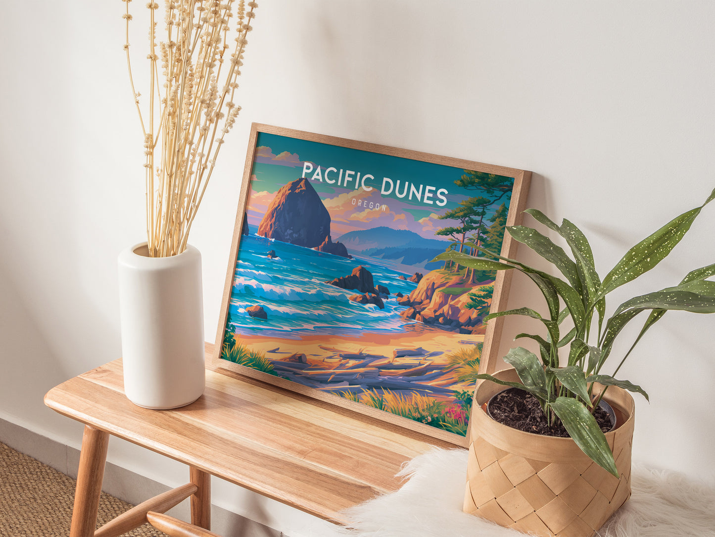 Pacific Dunes, Oregon Landscape Poster | Windswept Dunes Travel Wall Art — 20x16 in