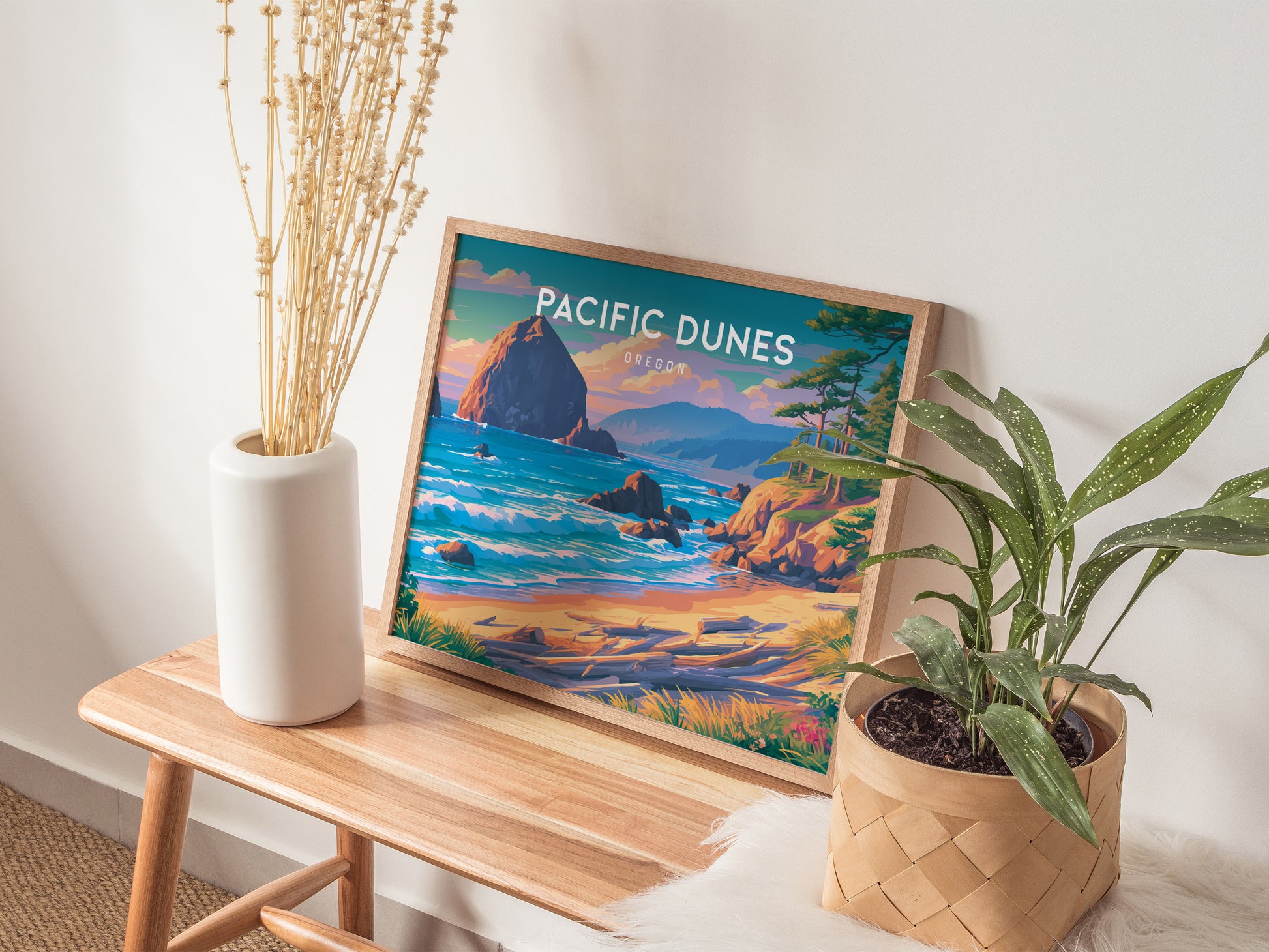 Pacific Dunes, Oregon Landscape Poster | Windswept Dunes Travel Wall Art — 20x16 in