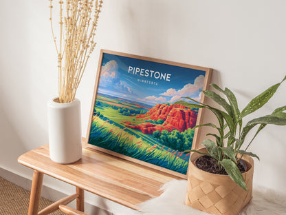 Pipestone, Minnesota Landscape Poster | Red Stone Bluffs Destination Print Wall Art — 20x16 in