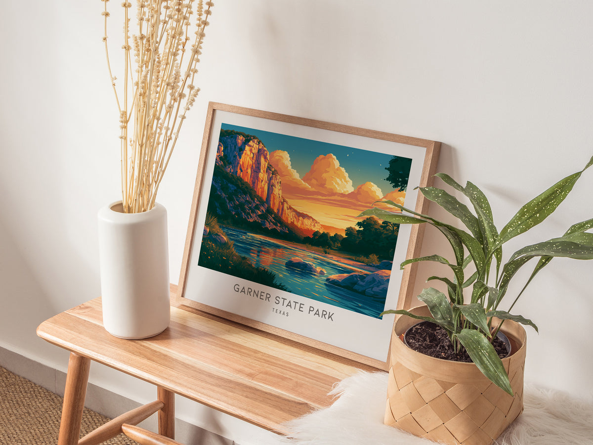 Garner State Park Landscape Matte Border Poster | Texas Hill Country Vacation Wall Art — 20x16 in