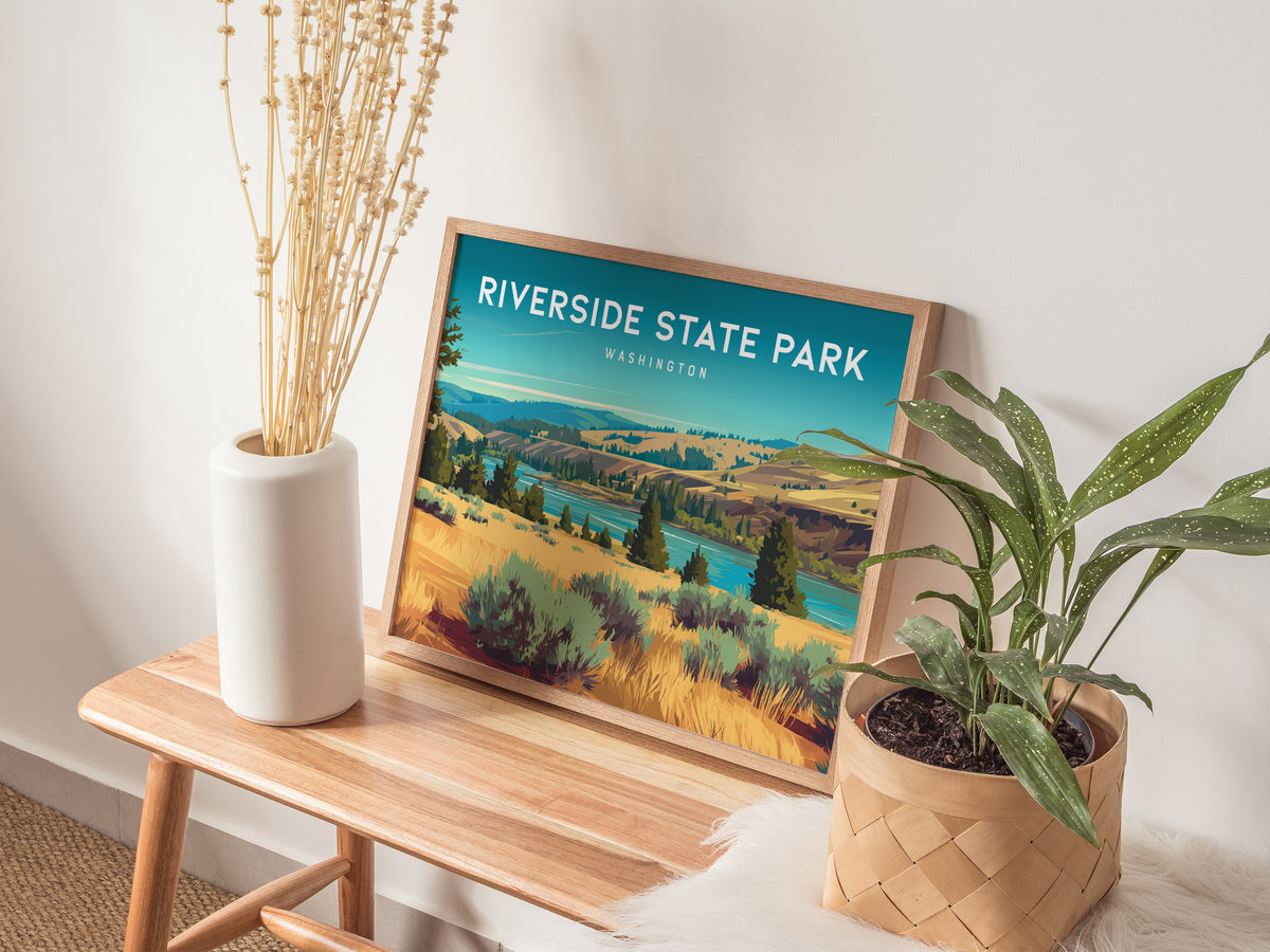 Riverside State Park, Washington Landscape Poster | Pacific Northwest Vacation Wall Art — 20x16 in