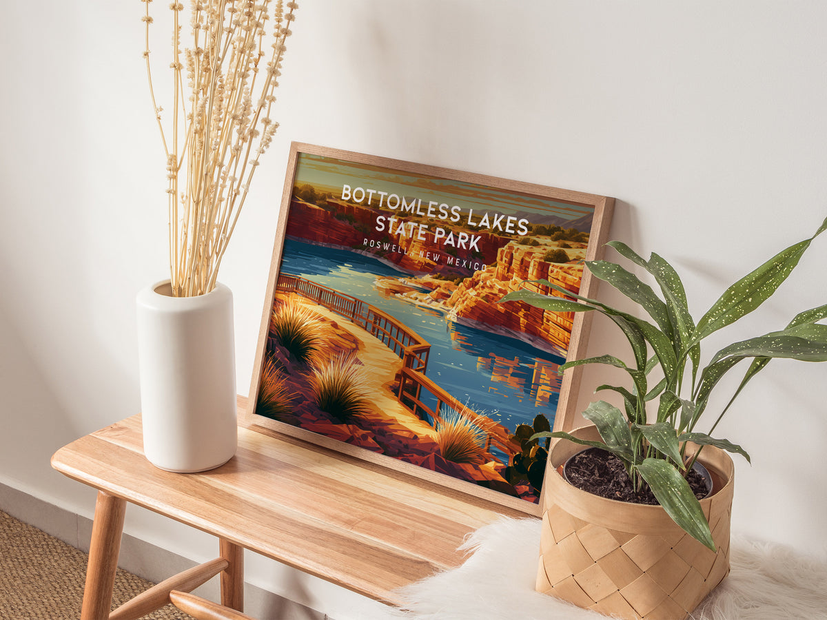 Bottomless Lakes State Park Landscape Poster | Roswell, New Mexico Vacation Wall Art — 20x16 in