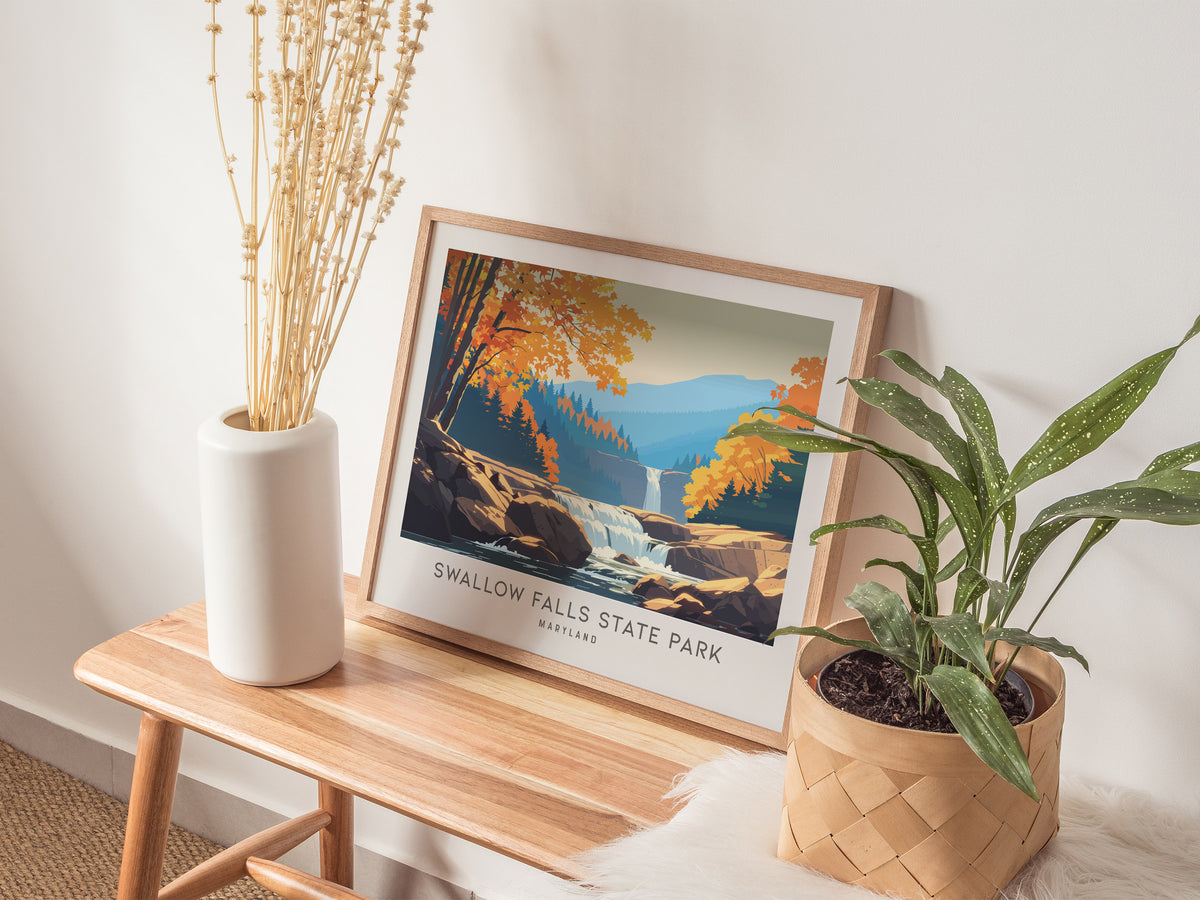 Swallow Falls State Park Landscape Matte Border Poster | Maryland Framed or Unframed Travel Gift — 20x16 in