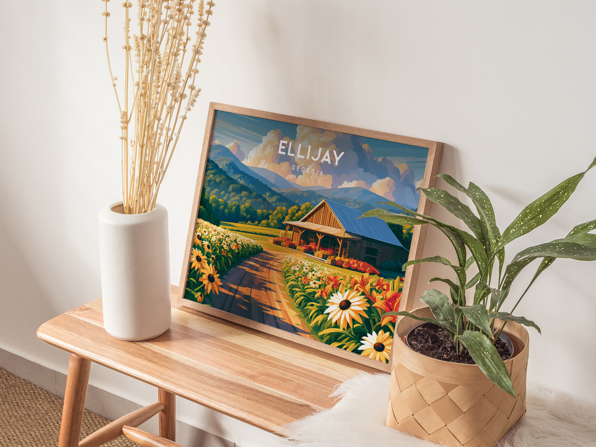 Ellijay Landscape Poster | Georgia Small Town Framed or Unframed Wall Art — 20x16 in