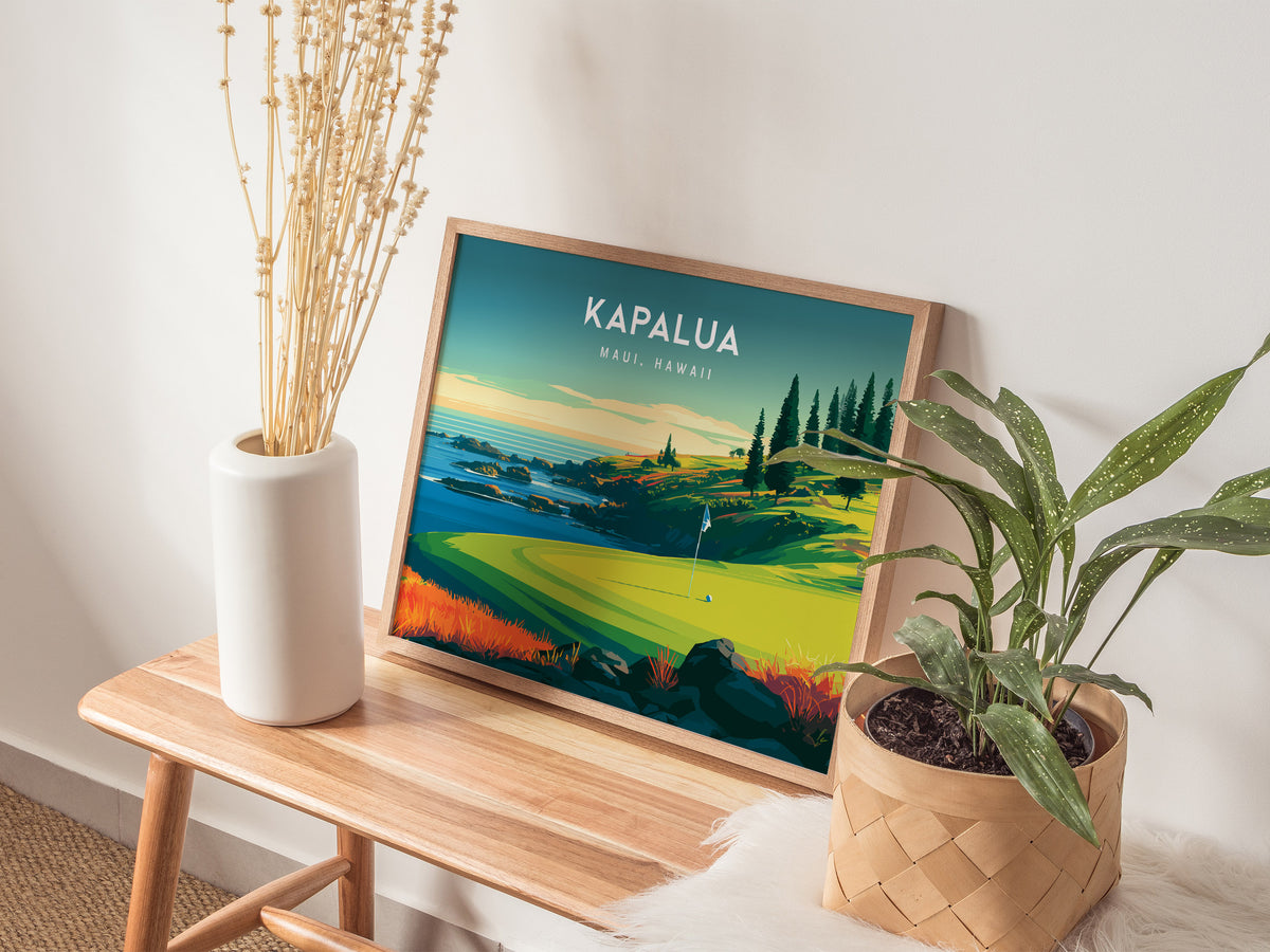 Kapalua Landscape Poster | Maui, Hawaii Golf Wall Art Country Club Decor — 20x16 in