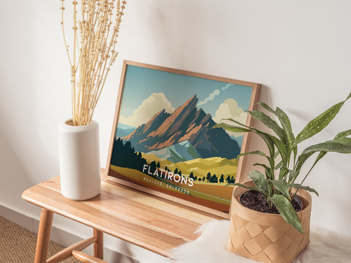 Flatirons, Boulder, Colorado Landscape Poster | Mountain Destination Print Wall Art — 20x16 in