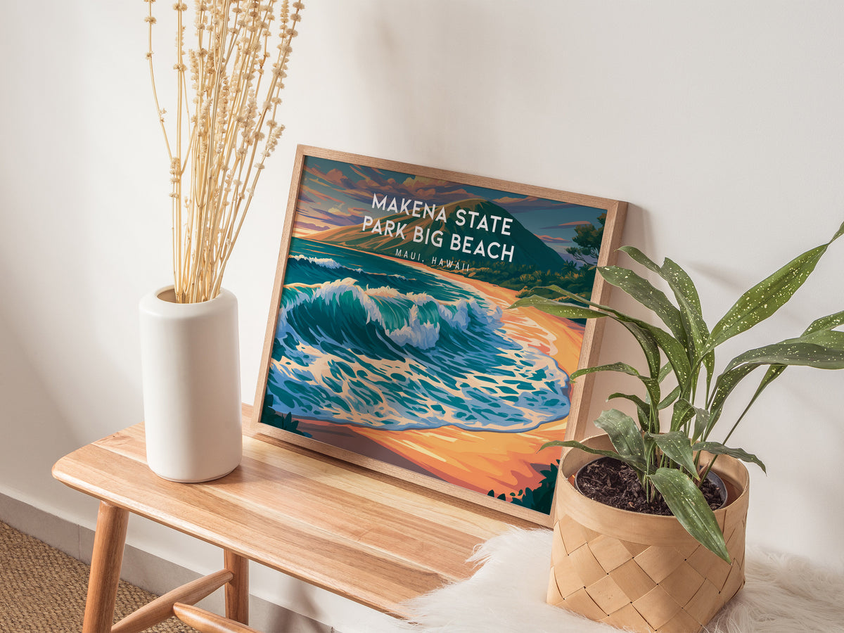 Makena State Park Big Beach Landscape Poster | Maui, Hawaii Vacation Wall Art — 20x16 in