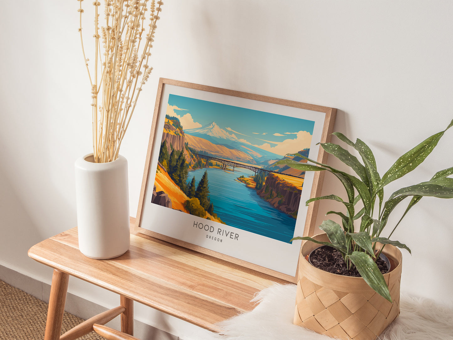 Hood River Landscape Matte Border Poster | Oregon Travel Wall Art — 20x16 in