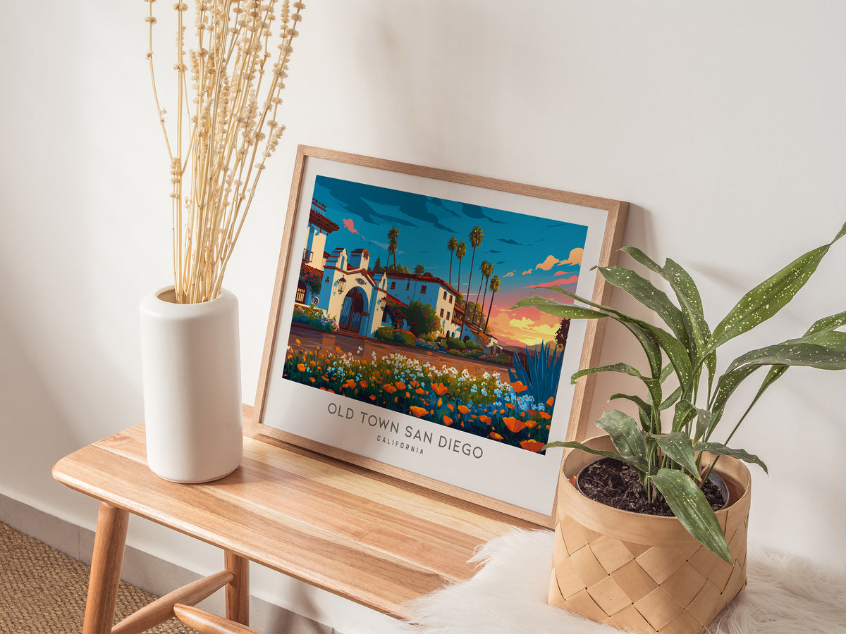 Old Town San Diego Landscape Matte Border Poster | California Destination Print Framed or Unframed — 20x16 in