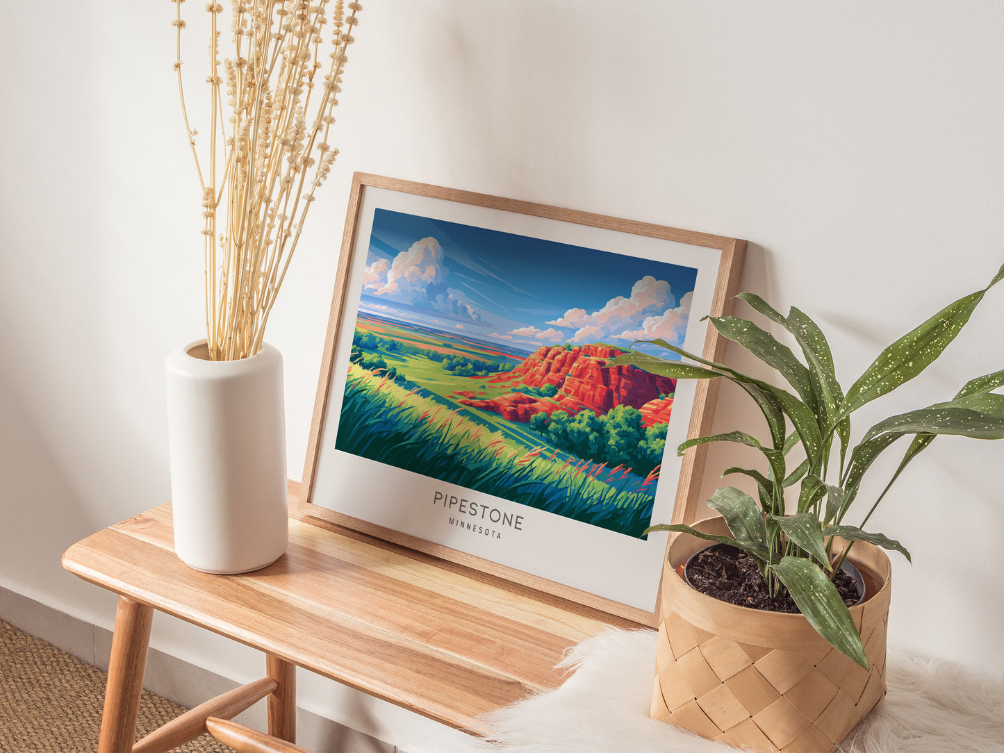 Pipestone Landscape Matte Border Poster | Minnesota Vacation Wall Art — 20x16 in