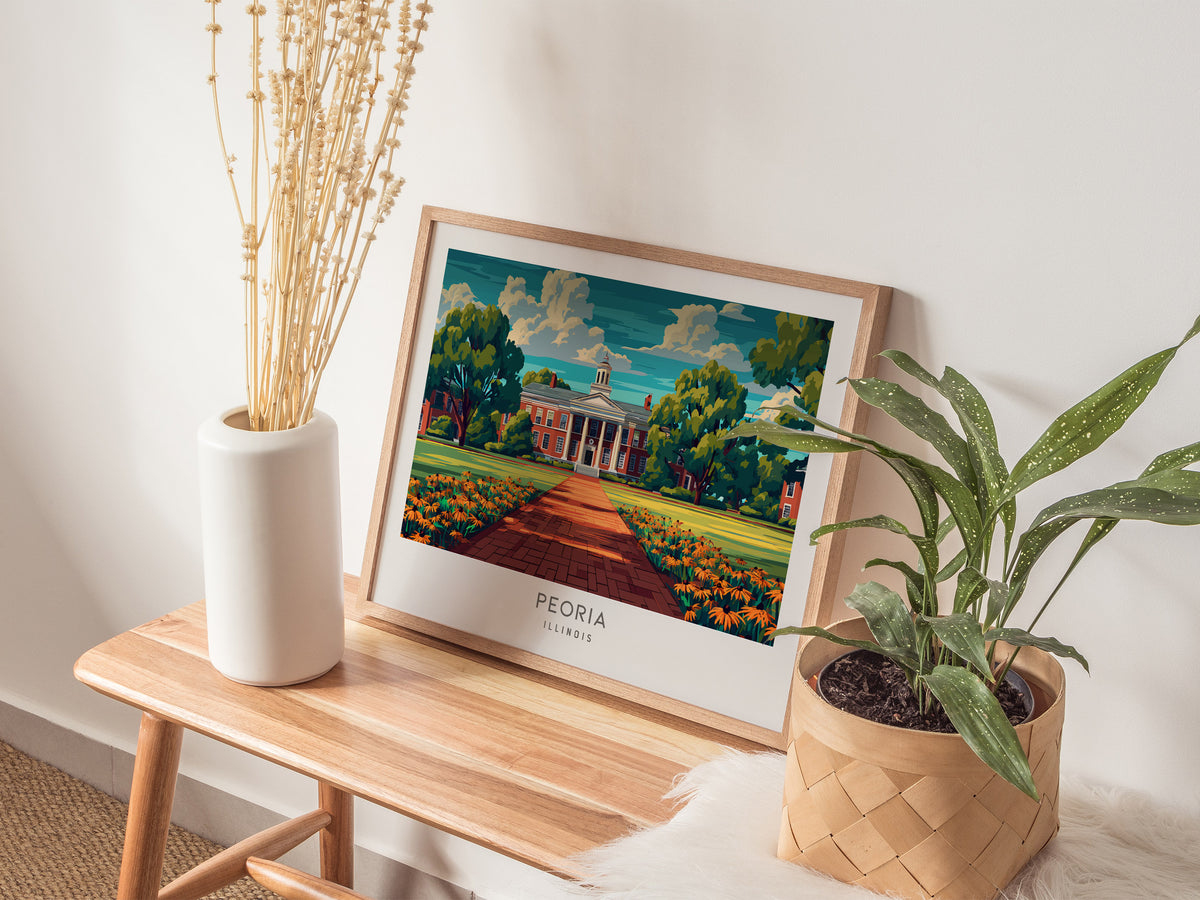 Peoria Landscape Matte Border Poster | Illinois Travel Gift Vacation Wall Art — 20x16 in